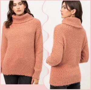 Love Tree Soft Pink Long Sleeve Turtleneck Sweater Cozy Popcorn Knit Office